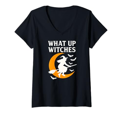 Damen What Up Witches, Lustige Halloween-Hexe T-Shirt mit V-Ausschnitt Damen What Up Witches, Lustige Halloween-Hexe T-Shirt mit V-Ausschnitt von Halloween Witch Designs from KelsieQ