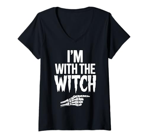 Damen I'm with The Witch Lustiges Halloween-Outfit für Sie und Ihn T-Shirt mit V-Ausschnitt Damen I'm with The Witch Lustiges Halloween-Outfit für Sie und Ihn T-Shirt mit V-Ausschnitt von Halloween Witch Funny Couples Matching