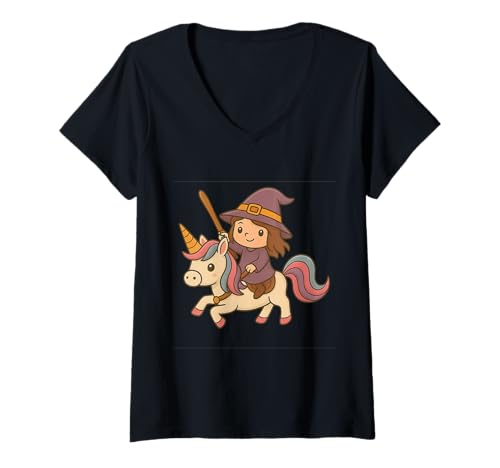 Damen Hexe reitet EIN Einhorn Jungen Mädchen Männer Frauen Kinder Erwachsene T-Shirt mit V-Ausschnitt Damen Hexe reitet EIN Einhorn Jungen Mädchen Männer Frauen Kinder Erwachsene T-Shirt mit V-Ausschnitt von Halloween Witch Riding A Unicorn Rainbow Shop