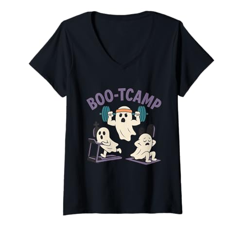 Damen Boo-TCAMP Lustiges Geister-Gymnastik-Gymnastik-Halloween Workout Fitness Geist T-Shirt mit V-Ausschnitt Damen Boo-TCAMP Lustiges Geister-Gymnastik-Gymnastik-Halloween Workout Fitness Geist T-Shirt mit V-Ausschnitt von Halloween Workout Fitness Gym Ghosts Boo