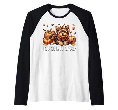 Yorkshire Terrier Graphic for Women Girls Too Cute to Spook Raglan von Halloween Yorkshire Terrier Gifts For Yorkie Mom