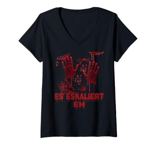 Damen Blutige Hände Halloween Kostüm Herren & Damen Blutspritzer T-Shirt mit V-Ausschnitt Damen Blutige Hände Halloween Kostüm Herren & Damen Blutspritzer T-Shirt mit V-Ausschnitt von Halloween Zombie Kostüm Blut Vampir Verkleidung
