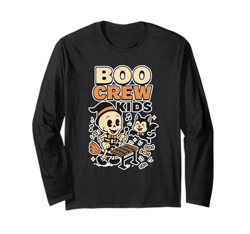 Boo Crew Kinder-Skelett-Band Langarmshirt Boo Crew Kinder-Skelett-Band Langarmshirt von Halloween boo crew kids spooky band cute skeleton