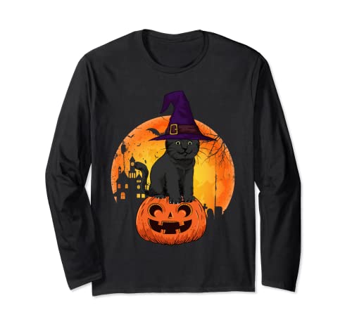 Halloween Katze Hexe Kürbis Jungen Mädchen Kinder Halloween Langarmshirt von Halloween cat Witch Pumpkin Boys Girls Kids Hallow