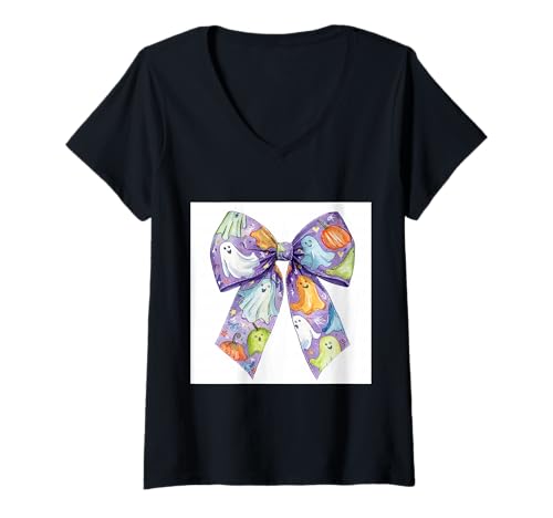 Damen Schleife in Aquarell || Kokette || Ästhetische Halloween-Schleife T-Shirt mit V-Ausschnitt Damen Schleife in Aquarell || Kokette || Ästhetische Halloween-Schleife T-Shirt mit V-Ausschnitt von Halloween cute theme