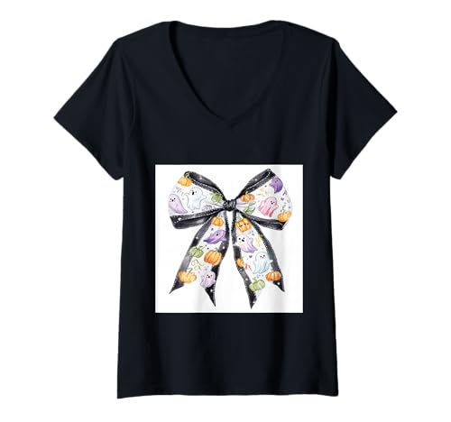 Damen Schleife in Aquarell || Kokette || Ästhetische Halloween-Schleife T-Shirt mit V-Ausschnitt von Halloween cute theme