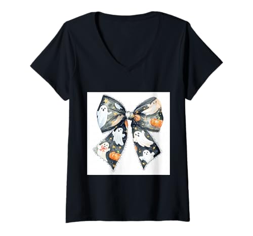 Damen Schleife in Aquarell || Kokette || Ästhetische Halloween-Schleife T-Shirt mit V-Ausschnitt Damen Schleife in Aquarell || Kokette || Ästhetische Halloween-Schleife T-Shirt mit V-Ausschnitt von Halloween cute theme