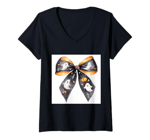 Damen Schleife in Aquarell || Kokette || Ästhetische Halloween-Schleife T-Shirt mit V-Ausschnitt Damen Schleife in Aquarell || Kokette || Ästhetische Halloween-Schleife T-Shirt mit V-Ausschnitt von Halloween cute theme
