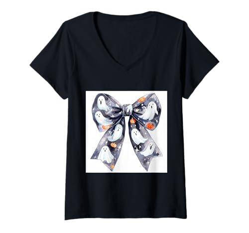 Damen Schleife in Aquarell || Kokette || Ästhetische Halloween-Schleife T-Shirt mit V-Ausschnitt von Halloween cute theme