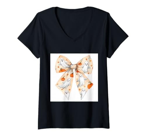 Damen Schleife in Aquarell || Kokette || Ästhetische Halloween-Schleife T-Shirt mit V-Ausschnitt Damen Schleife in Aquarell || Kokette || Ästhetische Halloween-Schleife T-Shirt mit V-Ausschnitt von Halloween cute theme