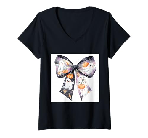 Damen Schleife in Aquarell || Kokette || Ästhetische Halloween-Schleife T-Shirt mit V-Ausschnitt Damen Schleife in Aquarell || Kokette || Ästhetische Halloween-Schleife T-Shirt mit V-Ausschnitt von Halloween cute theme