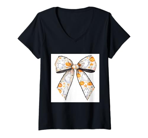 Damen Schleife in Aquarell || Kokette || Ästhetische Halloween-Schleife T-Shirt mit V-Ausschnitt von Halloween cute theme