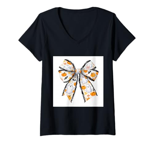 Damen Schleife in Aquarell || Kokette || Ästhetische Halloween-Schleife T-Shirt mit V-Ausschnitt Damen Schleife in Aquarell || Kokette || Ästhetische Halloween-Schleife T-Shirt mit V-Ausschnitt von Halloween cute theme