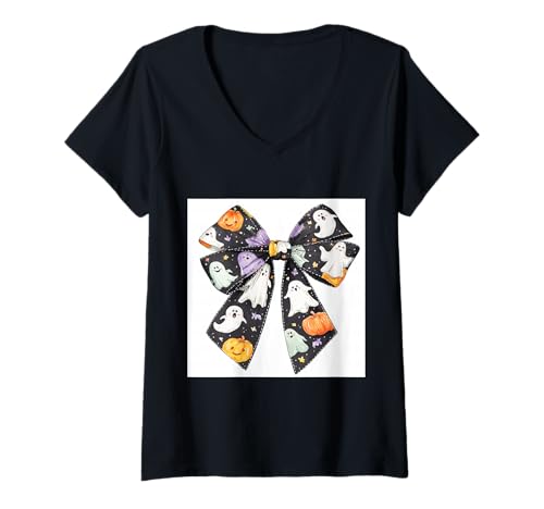 Damen Schleife in Aquarell || Kokette || Ästhetische Halloween-Schleife T-Shirt mit V-Ausschnitt Damen Schleife in Aquarell || Kokette || Ästhetische Halloween-Schleife T-Shirt mit V-Ausschnitt von Halloween cute theme