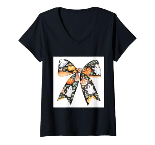Damen Schleife in Aquarell || Kokette || Ästhetische Halloween-Schleife T-Shirt mit V-Ausschnitt Damen Schleife in Aquarell || Kokette || Ästhetische Halloween-Schleife T-Shirt mit V-Ausschnitt von Halloween cute theme