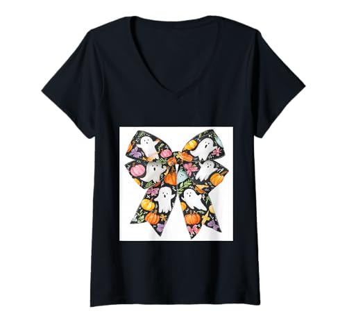 Damen Schleife in Aquarell || Kokette || Ästhetische Halloween-Schleife T-Shirt mit V-Ausschnitt von Halloween cute theme