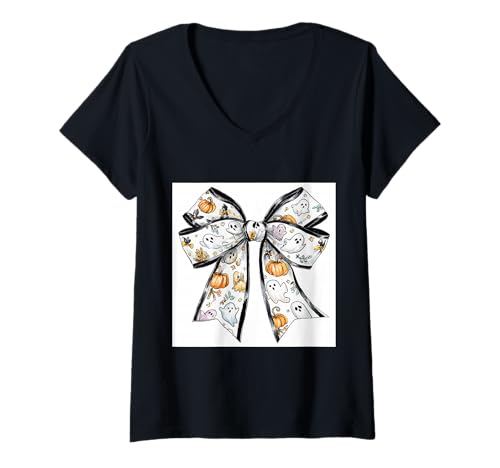 Damen Schleife in Aquarell || Kokette || Ästhetische Halloween-Schleife T-Shirt mit V-Ausschnitt von Halloween cute theme