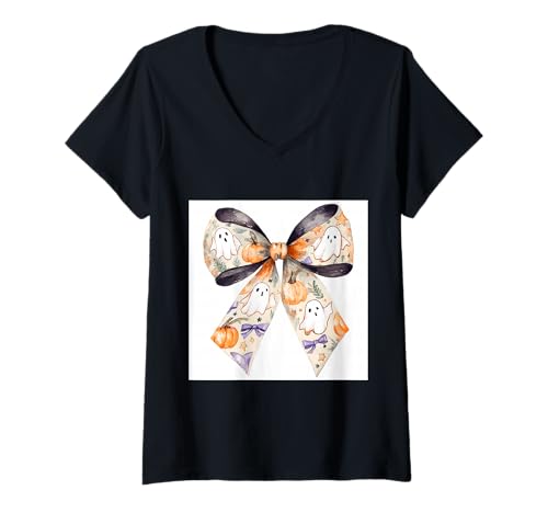 Damen Schleife in Aquarell || Kokette || Ästhetische Halloween-Schleife T-Shirt mit V-Ausschnitt Damen Schleife in Aquarell || Kokette || Ästhetische Halloween-Schleife T-Shirt mit V-Ausschnitt von Halloween cute theme