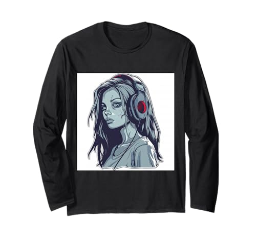 Goth Girl Zombie Emo Gothic Mädchen mit Kopfhörern Langarmshirt von Halloween cute theme