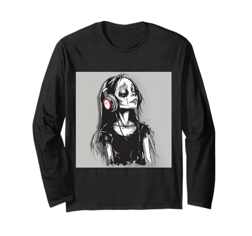 Goth Girl Zombie Emo Gothic Mädchen mit Kopfhörern Langarmshirt von Halloween cute theme