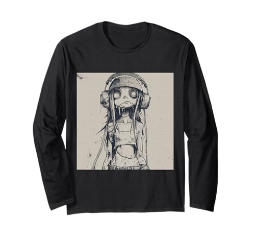 Goth Girl Zombie Emo Gothic Mädchen mit Kopfhörern Langarmshirt von Halloween cute theme