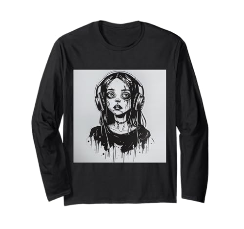 Goth Girl Zombie Emo Gothic Mädchen mit Kopfhörern Langarmshirt von Halloween cute theme