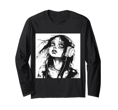 Goth Girl Zombie Emo Gothic Mädchen mit Kopfhörern Langarmshirt von Halloween cute theme