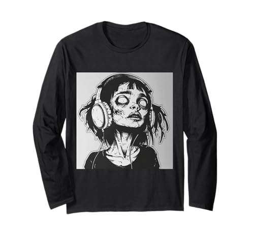 Goth Girl Zombie Emo Gothic Mädchen mit Kopfhörern Langarmshirt von Halloween cute theme