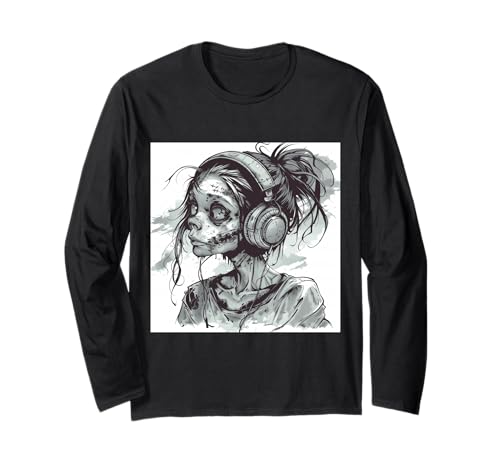 Goth Girl Zombie Emo Gothic Mädchen mit Kopfhörern Langarmshirt von Halloween cute theme