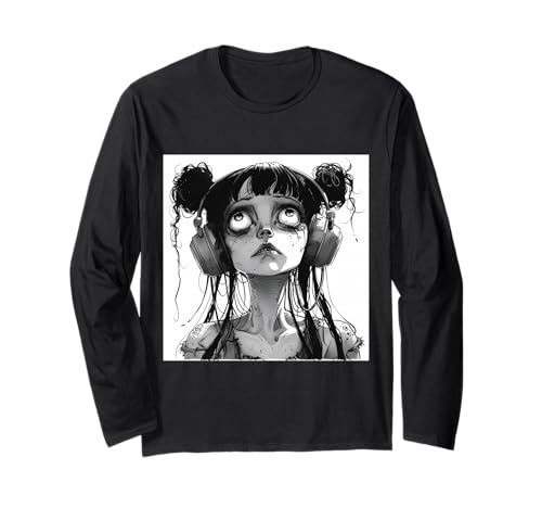 Goth Girl Zombie Emo Gothic Mädchen mit Kopfhörern Langarmshirt von Halloween cute theme
