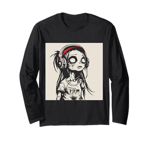 Goth Girl Zombie Emo Gothic Mädchen mit Kopfhörern Langarmshirt von Halloween cute theme