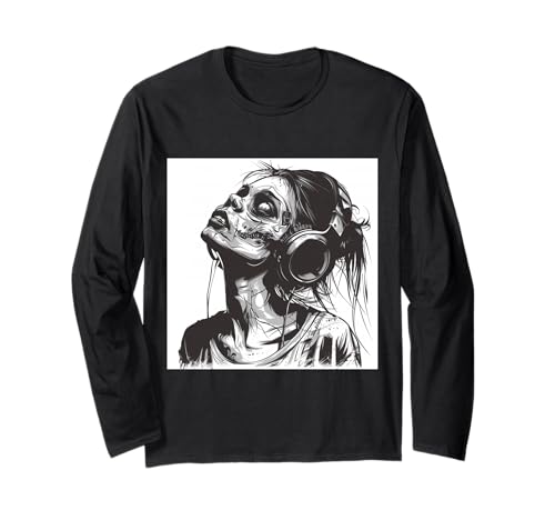 Goth Girl Zombie Emo Gothic Mädchen mit Kopfhörern Langarmshirt von Halloween cute theme