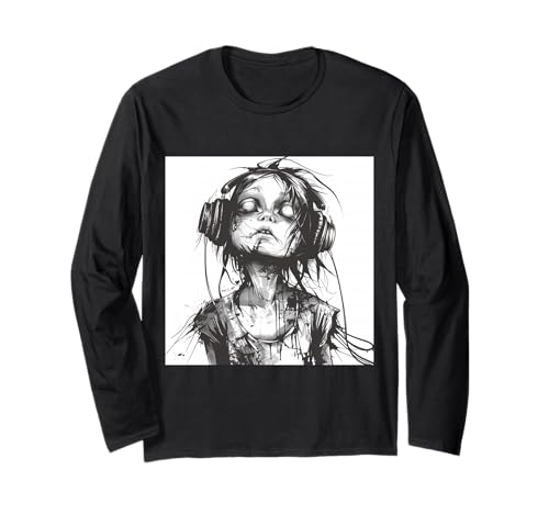Goth Girl Zombie Emo Gothic Mädchen mit Kopfhörern Langarmshirt von Halloween cute theme