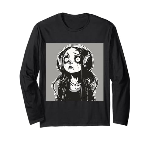 Goth Girl Zombie Emo Gothic Mädchen mit Kopfhörern Langarmshirt von Halloween cute theme