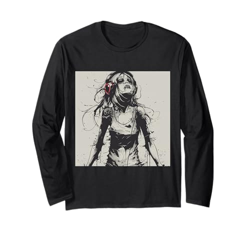 Goth Girl Zombie Emo Gothic Mädchen mit Kopfhörern Langarmshirt von Halloween cute theme