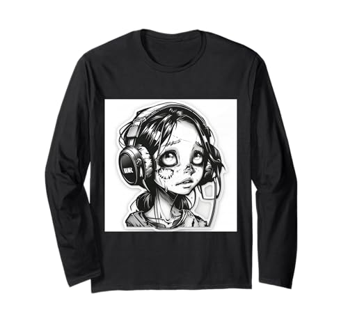 Goth Girl Zombie Emo Gothic Mädchen mit Kopfhörern Langarmshirt von Halloween cute theme