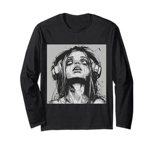 Goth Girl Zombie Emo Gothic Mädchen mit Kopfhörern Langarmshirt von Halloween cute theme