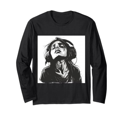 Goth Girl Zombie Emo Gothic Mädchen mit Kopfhörern Langarmshirt von Halloween cute theme