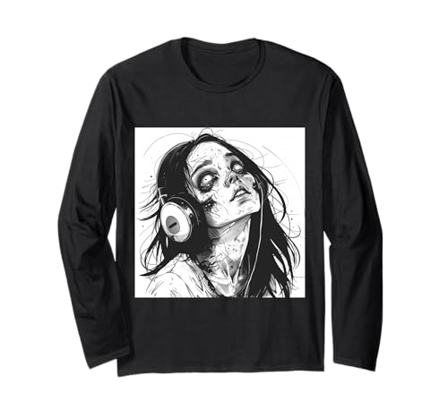 Goth Girl Zombie Emo Gothic Mädchen mit Kopfhörern Langarmshirt von Halloween cute theme