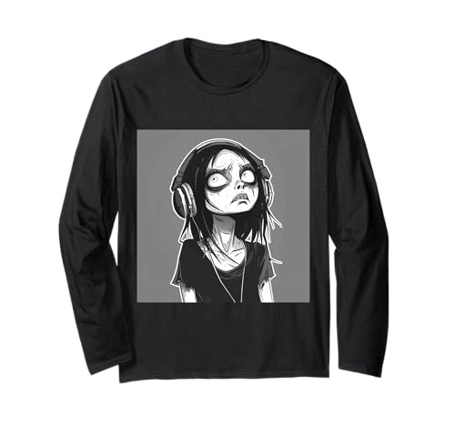 Goth Girl Zombie Emo Gothic Mädchen mit Kopfhörern Langarmshirt von Halloween cute theme