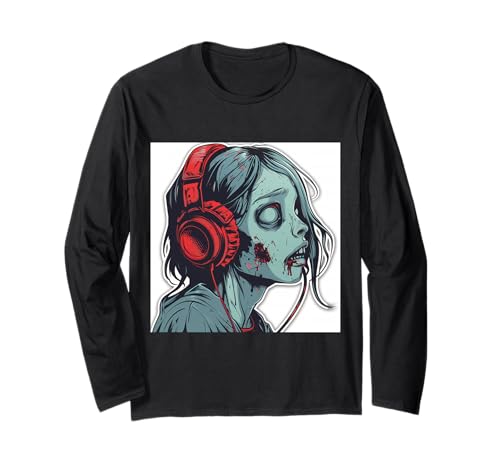 Goth Girl Zombie Emo Gothic Mädchen mit Kopfhörern Langarmshirt von Halloween cute theme