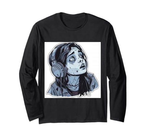 Goth Girl Zombie Emo Gothic Mädchen mit Kopfhörern Langarmshirt von Halloween cute theme
