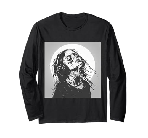 Goth Girl Zombie Emo Gothic Mädchen mit Kopfhörern Langarmshirt von Halloween cute theme