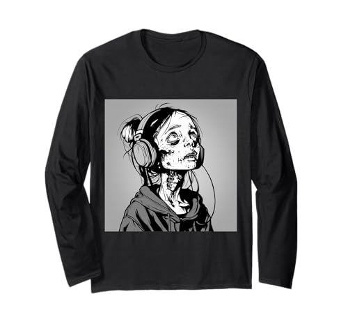 Goth Girl Zombie Emo Gothic Mädchen mit Kopfhörern Langarmshirt von Halloween cute theme