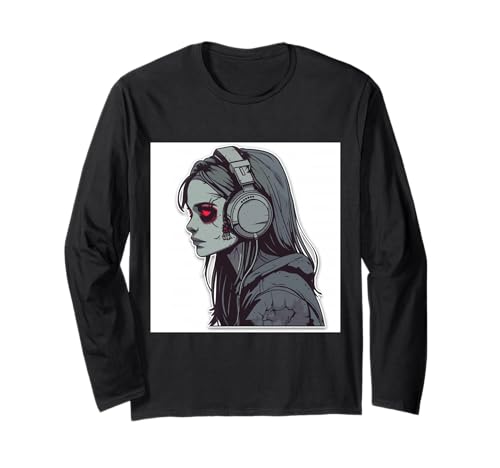 Goth Girl Zombie Emo Gothic Mädchen mit Kopfhörern Langarmshirt von Halloween cute theme