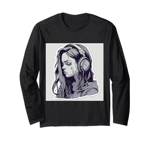 Goth Girl Zombie Emo Gothic Mädchen mit Kopfhörern Langarmshirt von Halloween cute theme