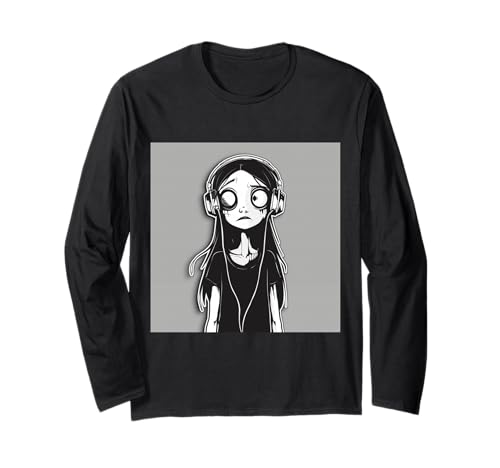 Goth Girl Zombie Emo Gothic Mädchen mit Kopfhörern Langarmshirt von Halloween cute theme