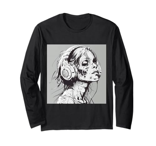 Goth Girl Zombie Emo Gothic Mädchen mit Kopfhörern Langarmshirt von Halloween cute theme