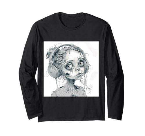 Goth Girl Zombie Emo Gothic Mädchen mit Kopfhörern Langarmshirt von Halloween cute theme