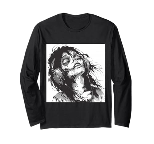 Goth Girl Zombie Emo Gothic Mädchen mit Kopfhörern Langarmshirt von Halloween cute theme